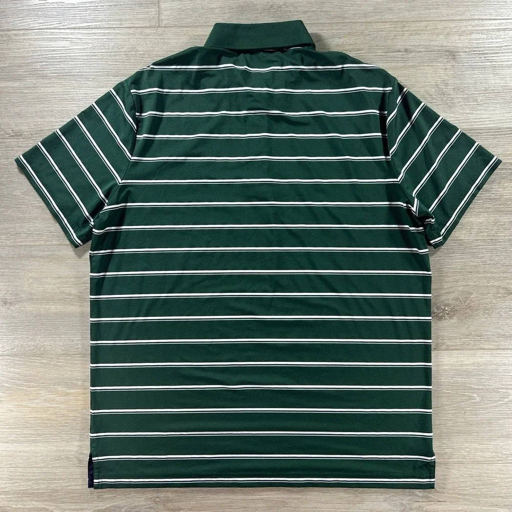 Polo Ralph Lauren Medium Performance Shirt Green Striped Golf Stretch Pony Logo